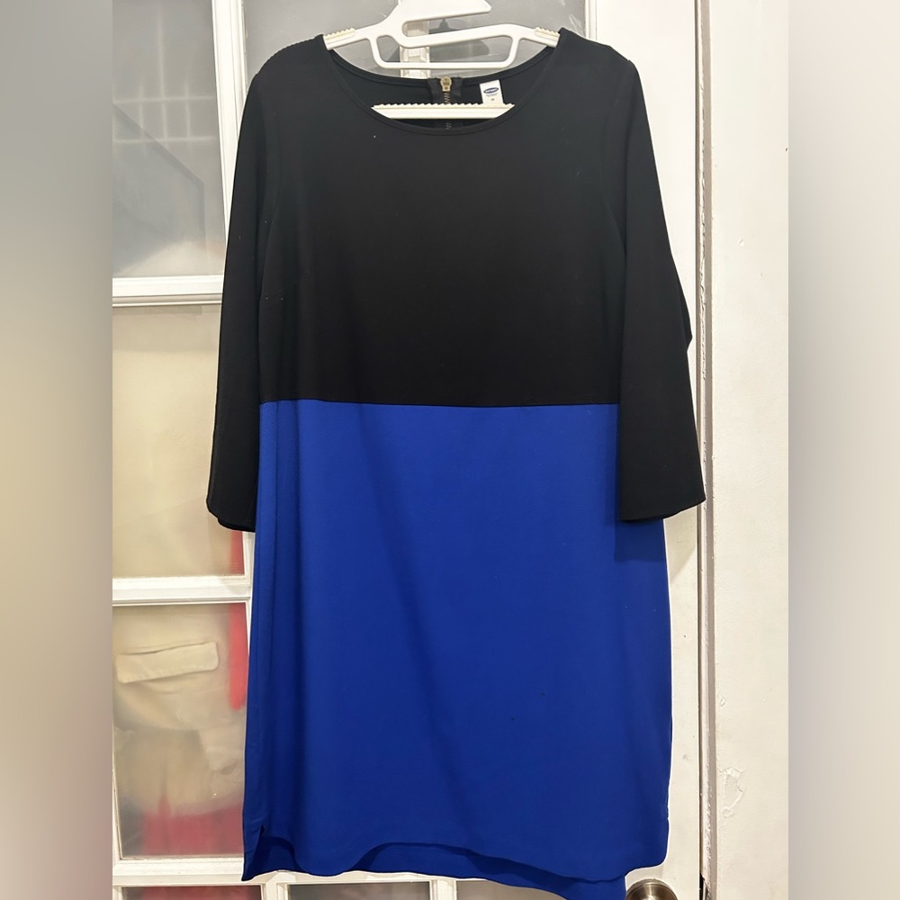 Old Navy Black & Blue Colorblock 3/4 Sleeve Shift Dress Size Medium